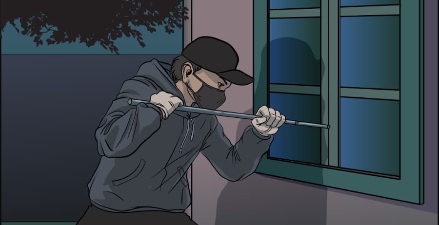 Illustration of burglar forcing entry through a window in Green Bay